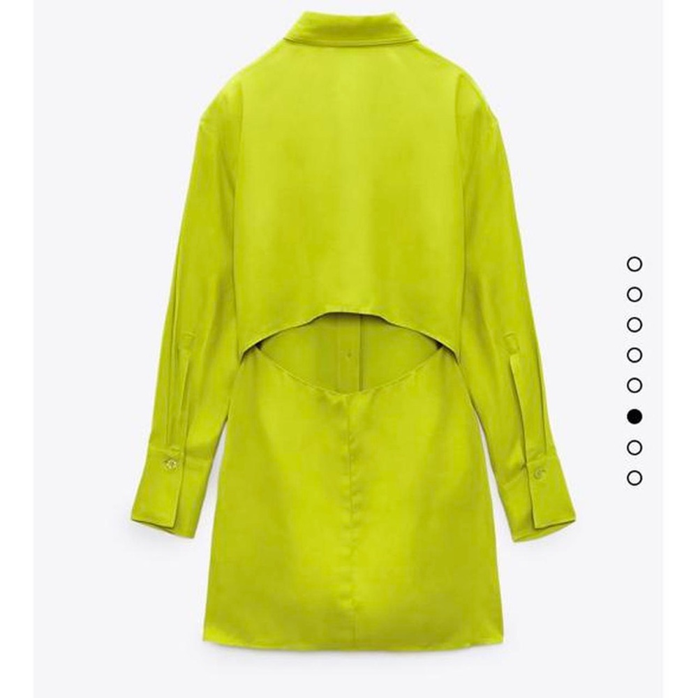 Lime Green Satin Style Shirt Dress - Picture 2 of 5
